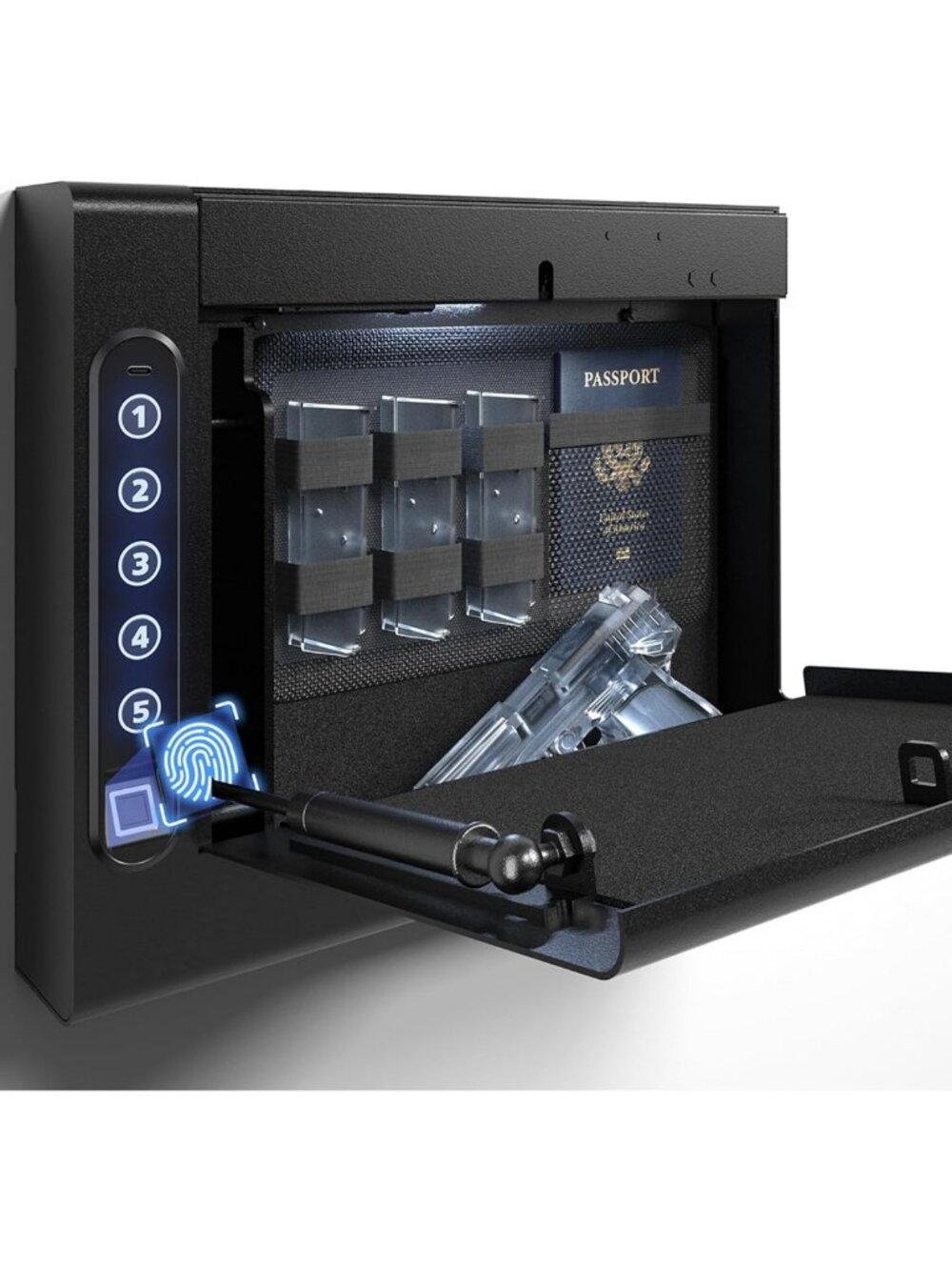 Biometric Wall Safe with Gas Strut for Quick Access - Secure Storage Solution